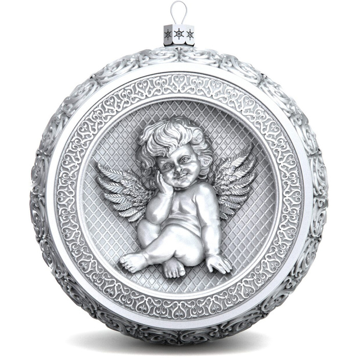 Set of 2 silver Christmas tree balls "Angel and Our Lady of Vladimir"